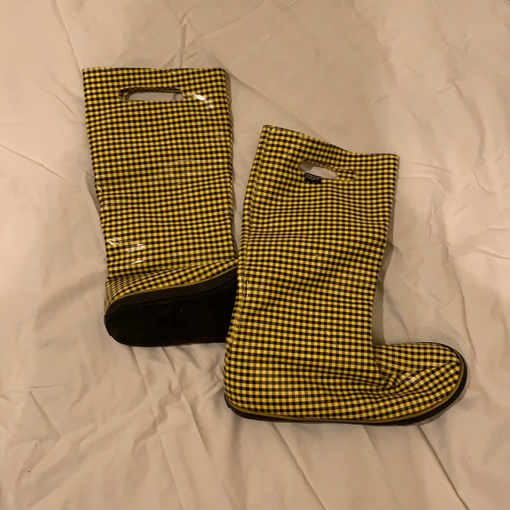 Yellow plaid rain boots